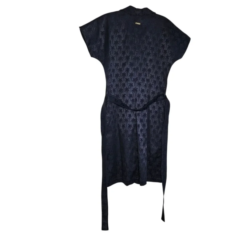 Lu Moccellin Womens Blue Palm Tree Print Belted Button Down Midi Dress 8 US 38eu - Picture 5 of 9